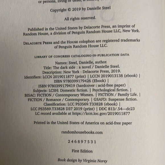 The Dark Side Danielle Steel 2019 printing first edition print NWOT - Picture 4 of 4